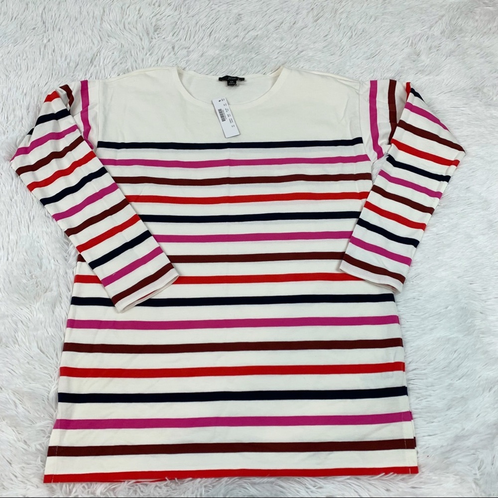 J Crew long sleeve striped boat neck tunic top multicolor cotton